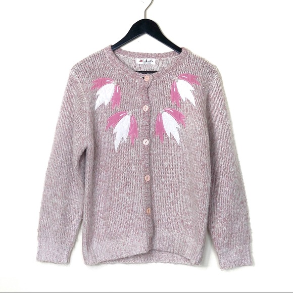 80s Vintage Pastel Pink Heather Grey Abstract Art Grandma Pullover Sweater